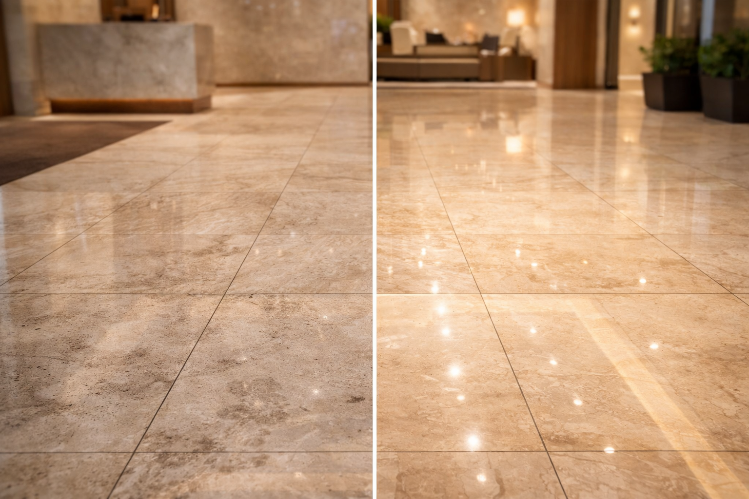 Shiny polished marble floors by strata cleaning services Sydney
