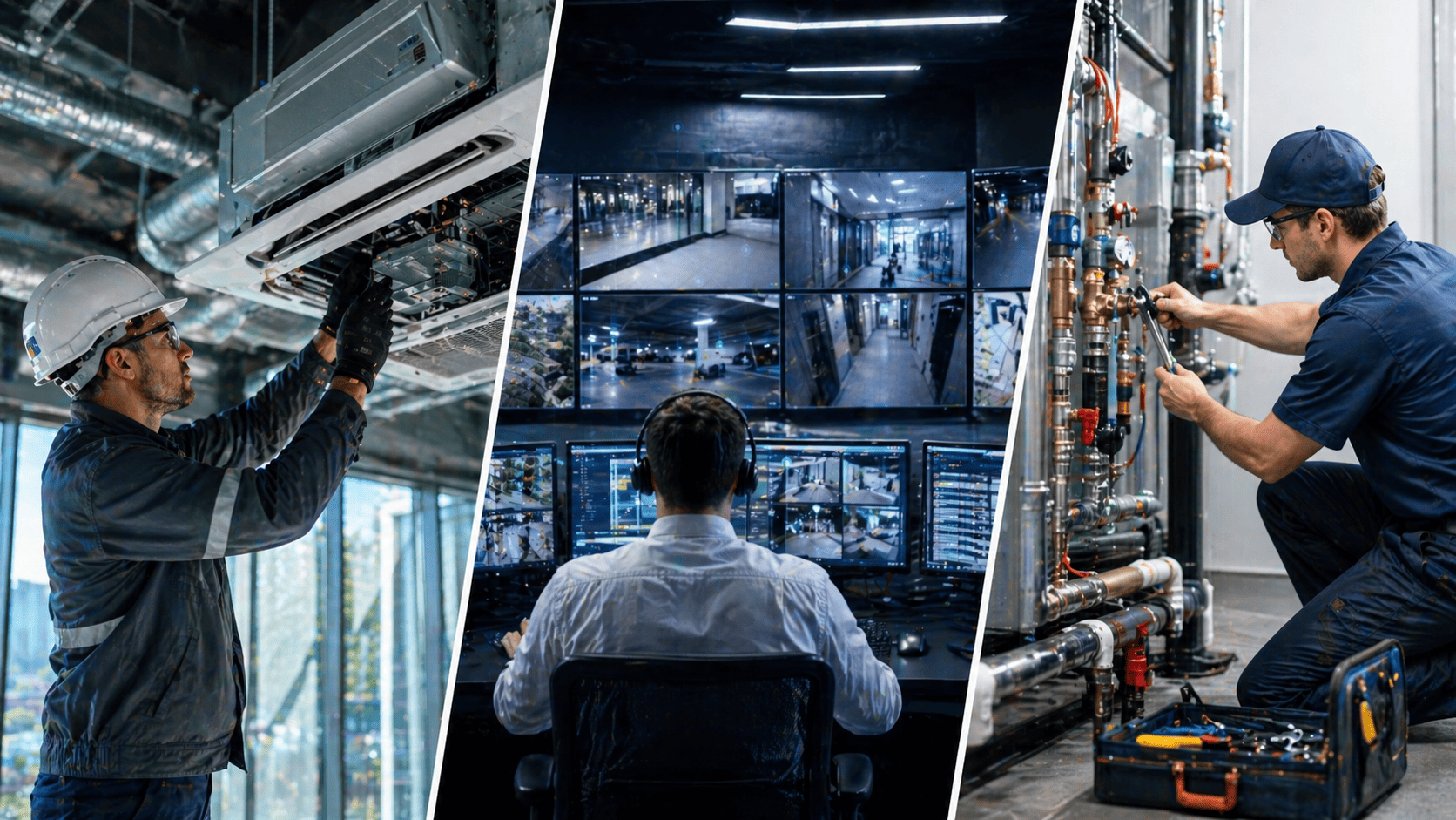 Commercial building management services including maintenance, security systems, and energy management