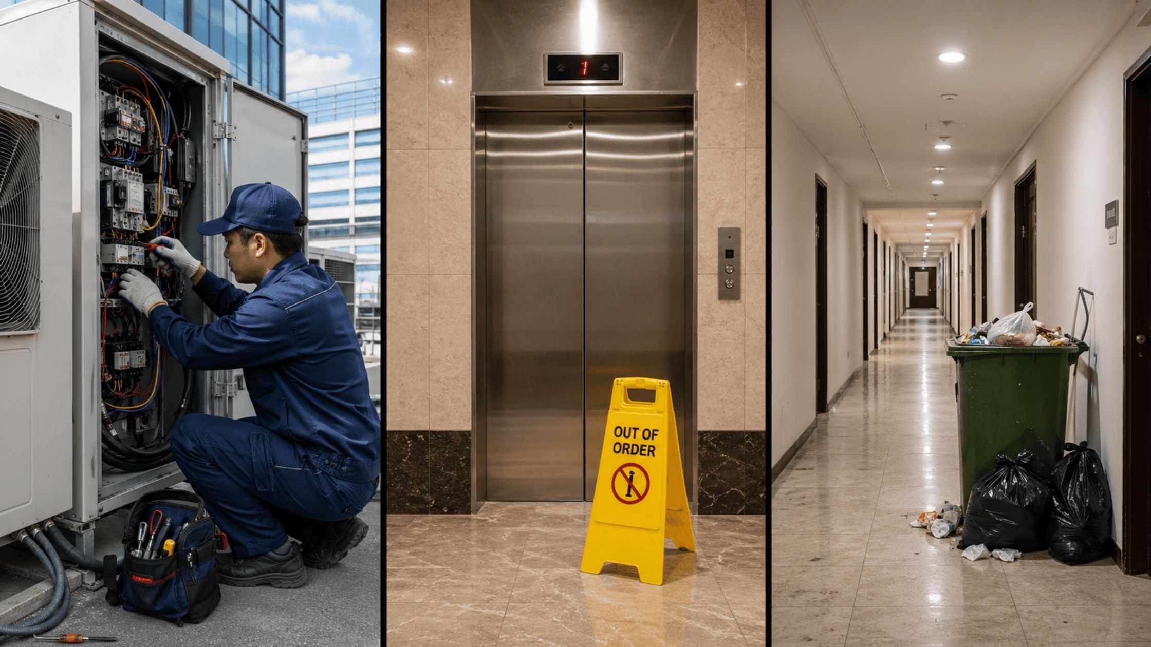 Common apartment maintenance problems including HVAC repair and poor cleaning standards