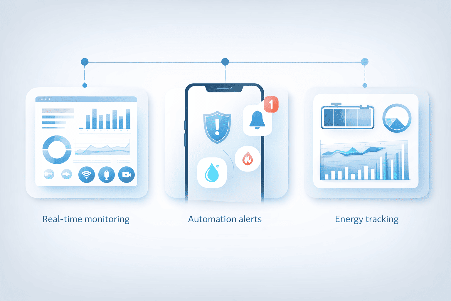 Key features of remote building management including real-time monitoring, automation, and energy