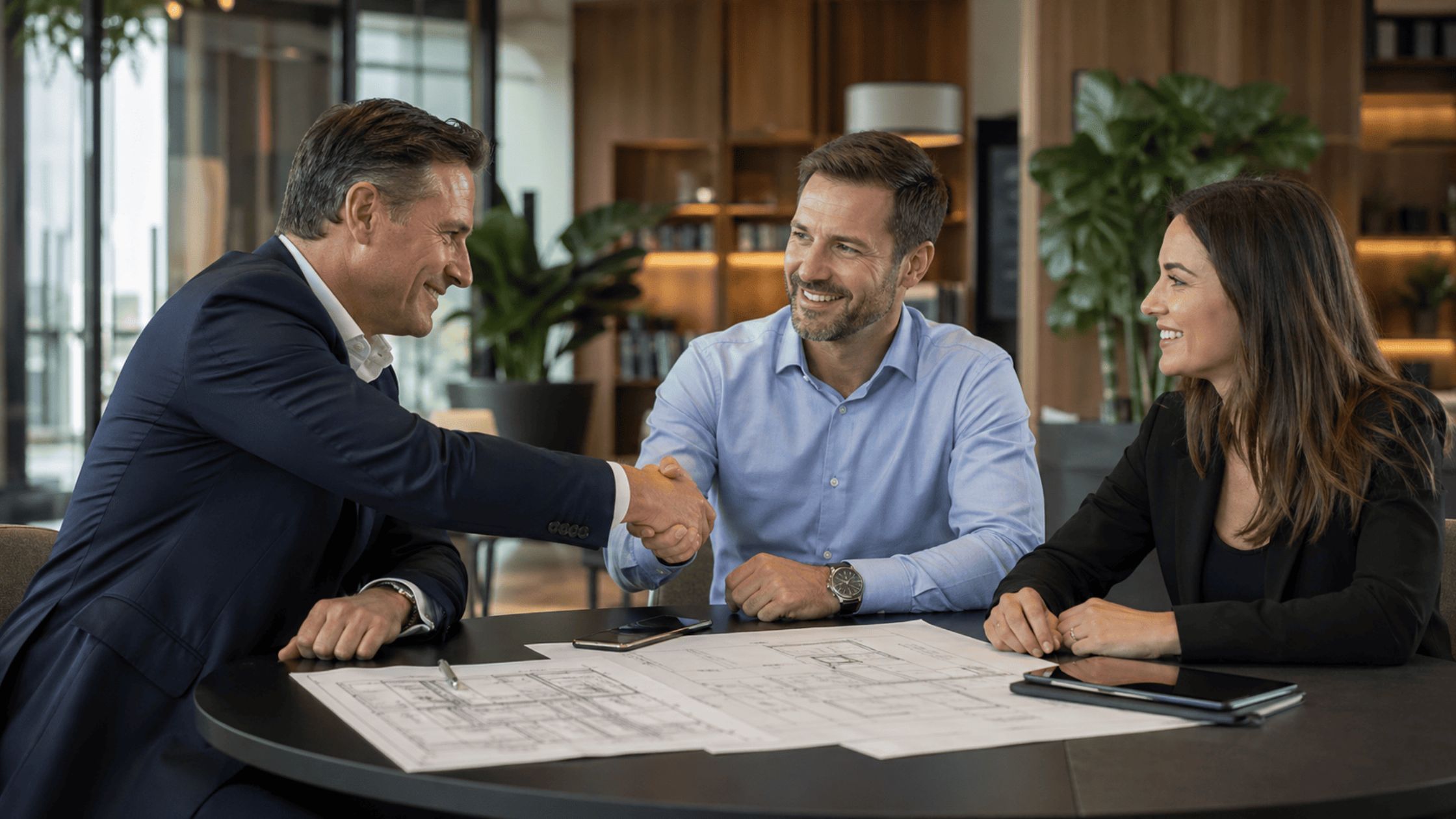 Professional facilities management team consulting with client for residential building services