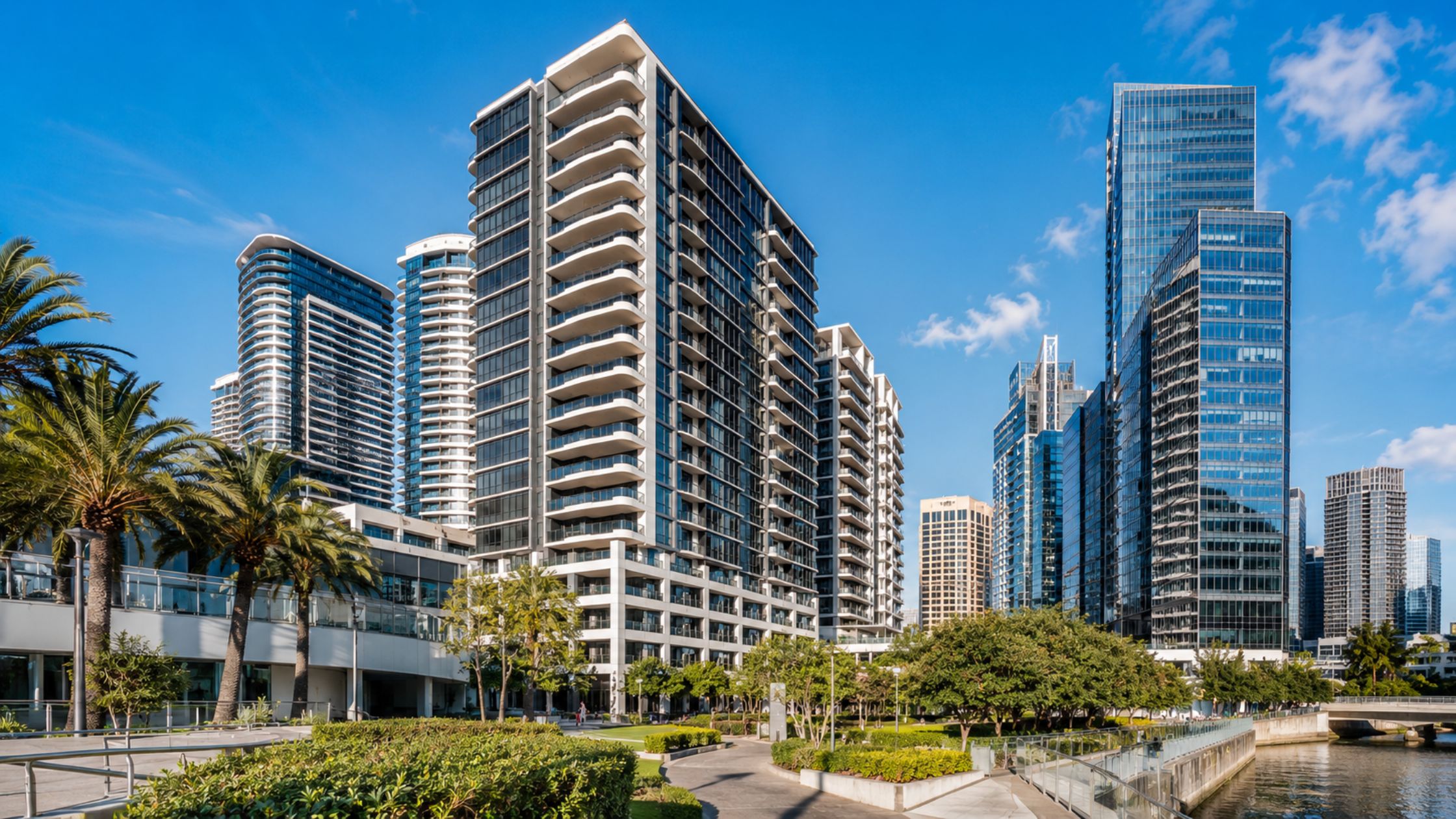 Modern high-rise residential and commercial buildings in Sydney with professional property management