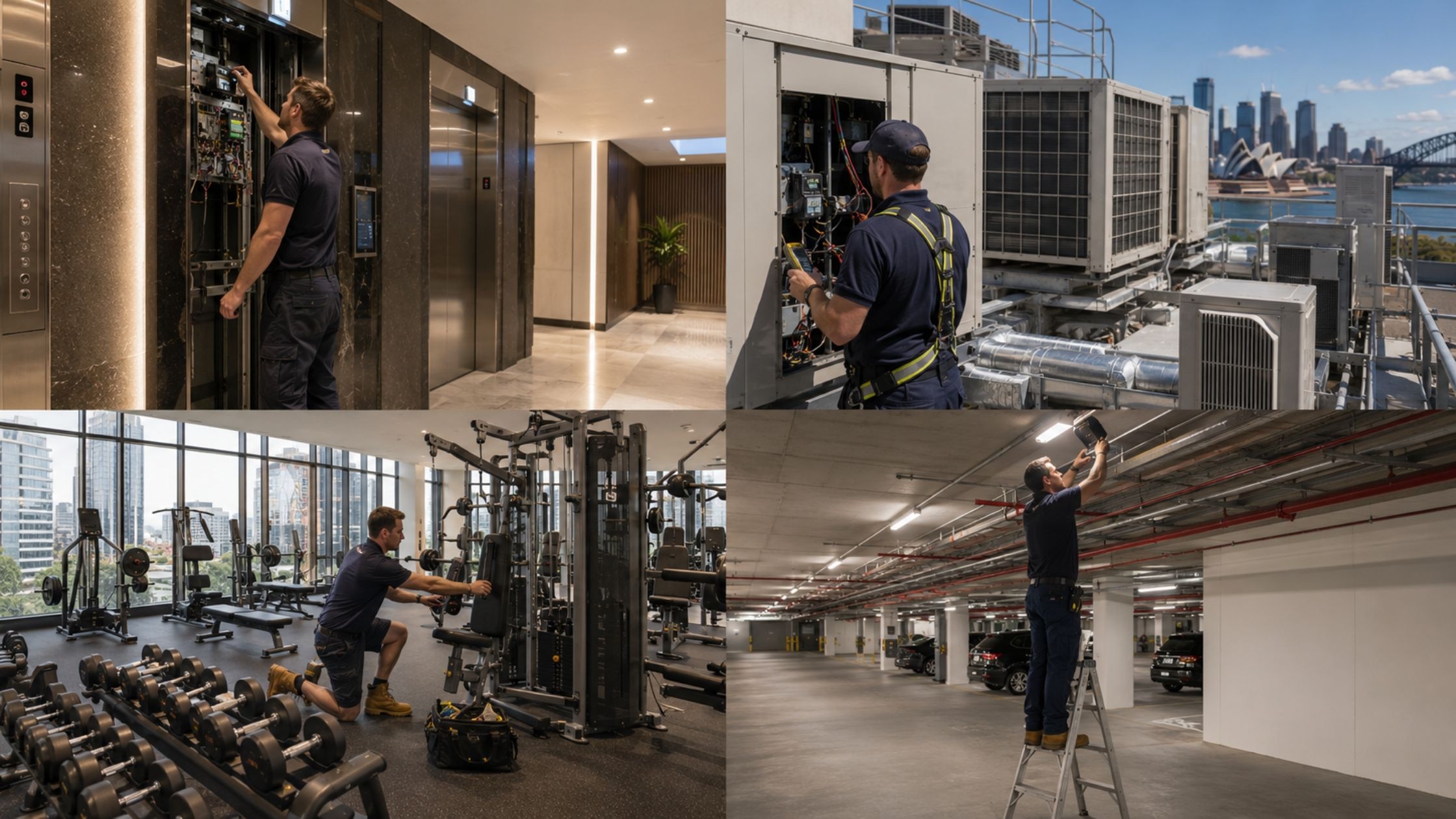 maintenance team managing elevators, HVAC systems, and shared facilities in a Sydney apartment building