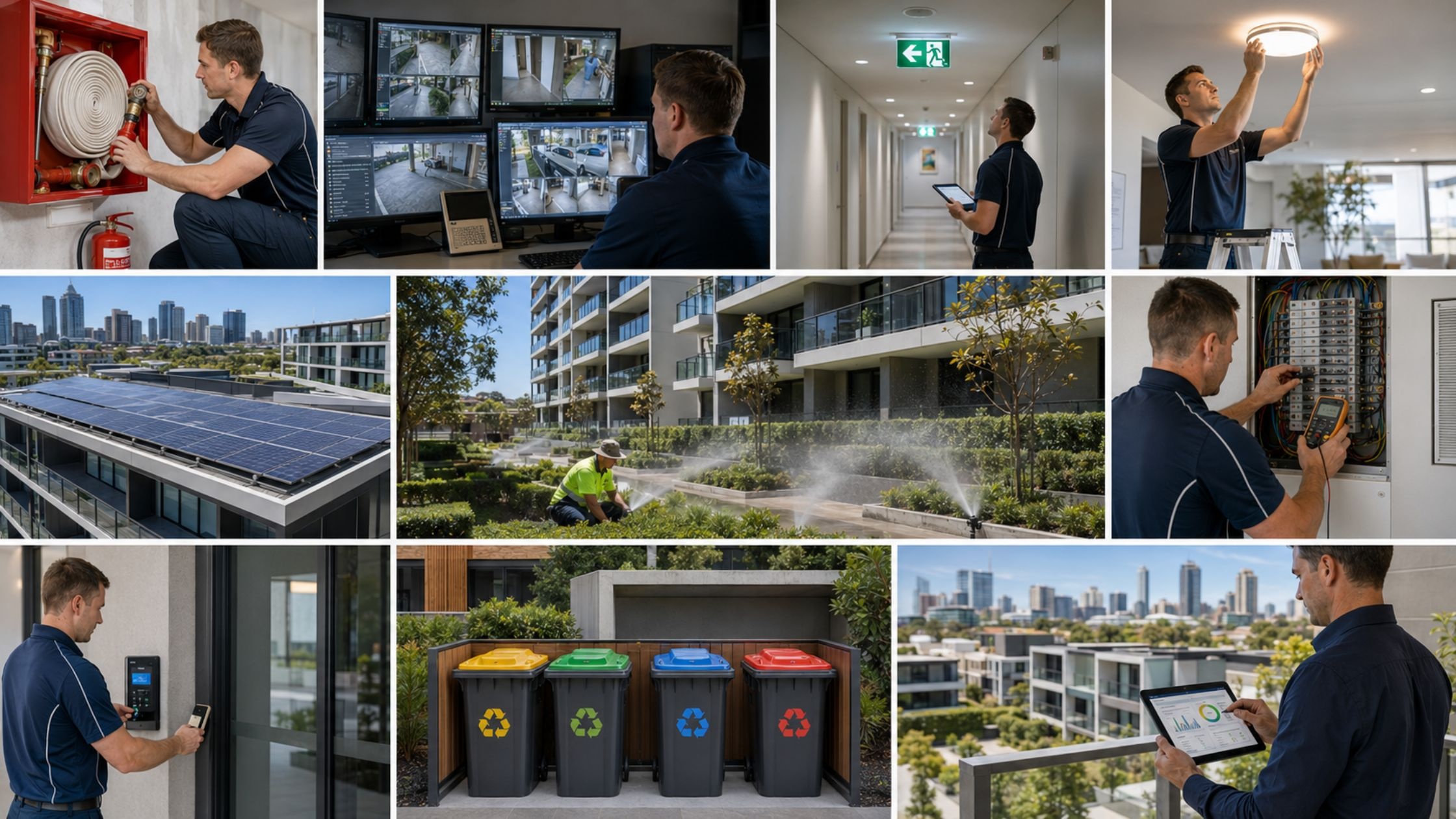 Estate management team performing compliance inspections and sustainability management in Sydney