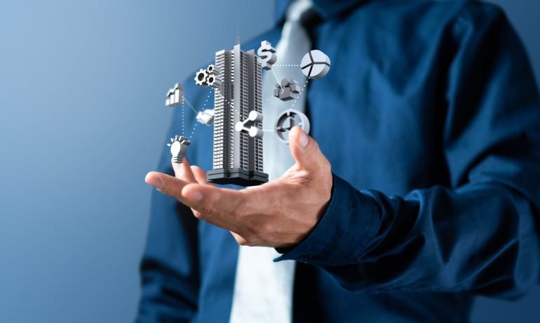 Businessman show management 3d icon of business